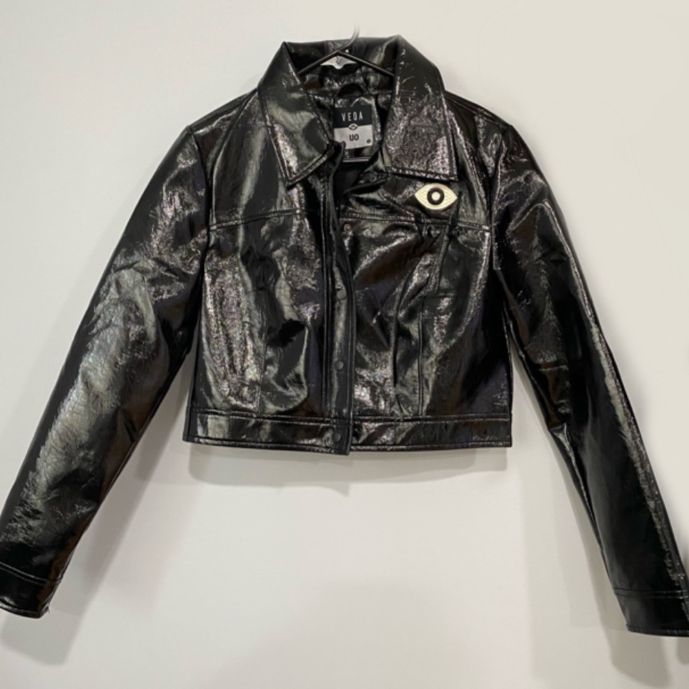 Veda Vegan Patent Leather Cropped Jacket